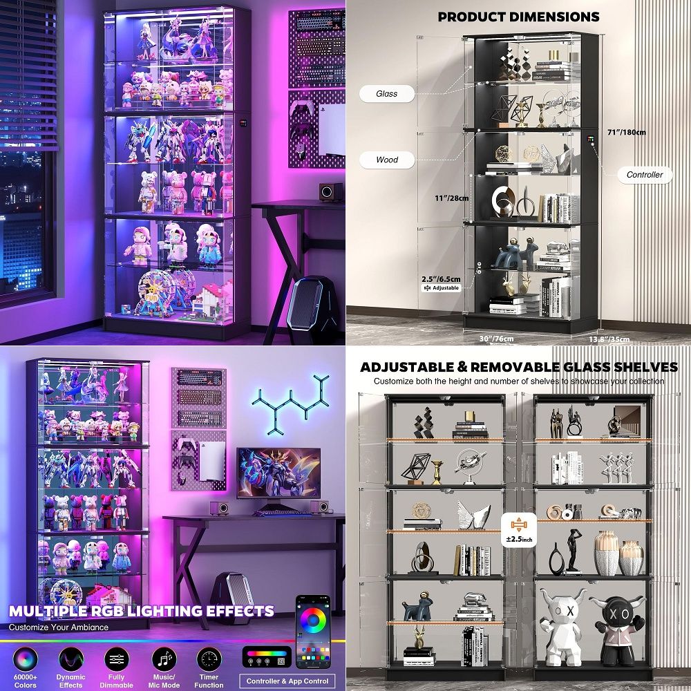 Collectible Collection - Display Cabinet with Glass Doors, 6Tier