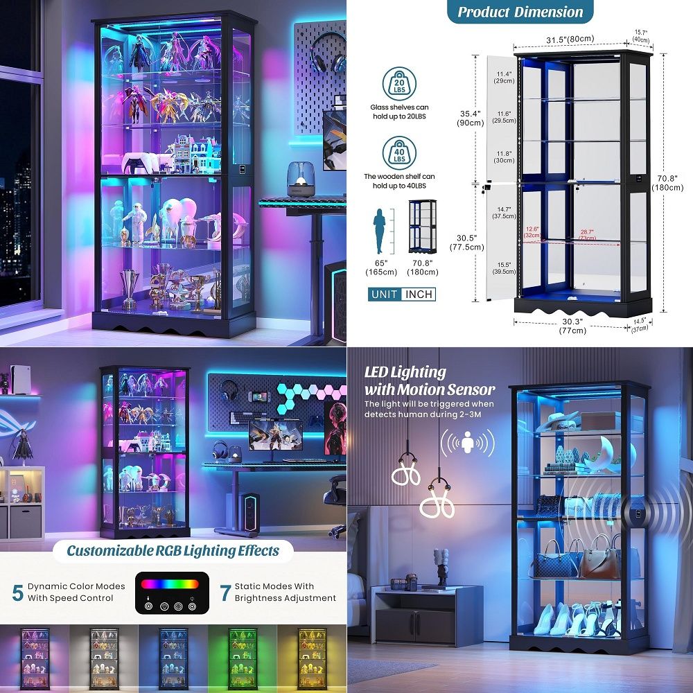 Collectible Collection - Display Cabinet with Glass Doors, 6Tier