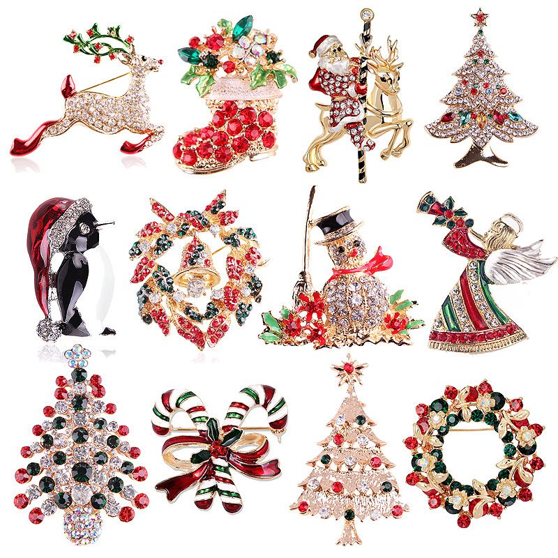 Vintage Collectible Clothing - Vintage Rhinestone Christmas Brooch Collection, Xmas