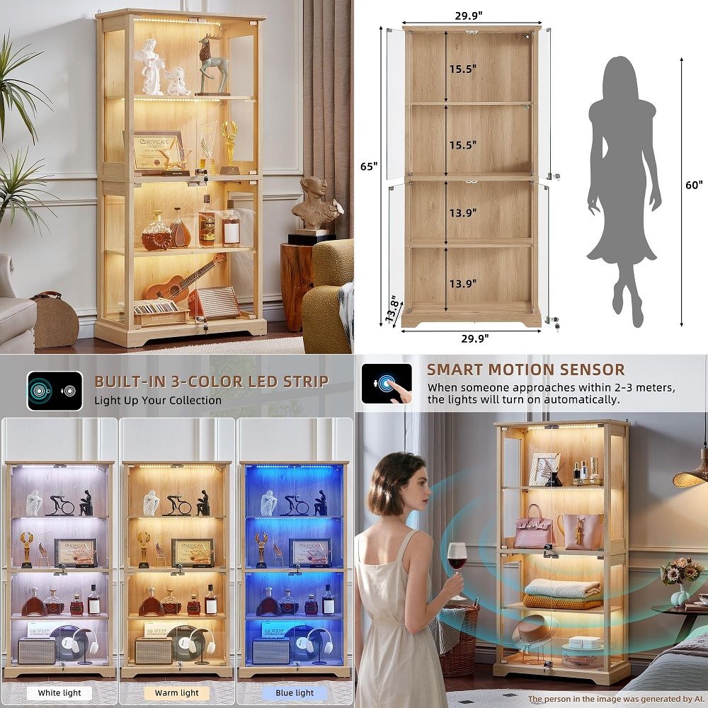 Collectible Collection - Farmhouse Glass Display Cabinet with Doors,